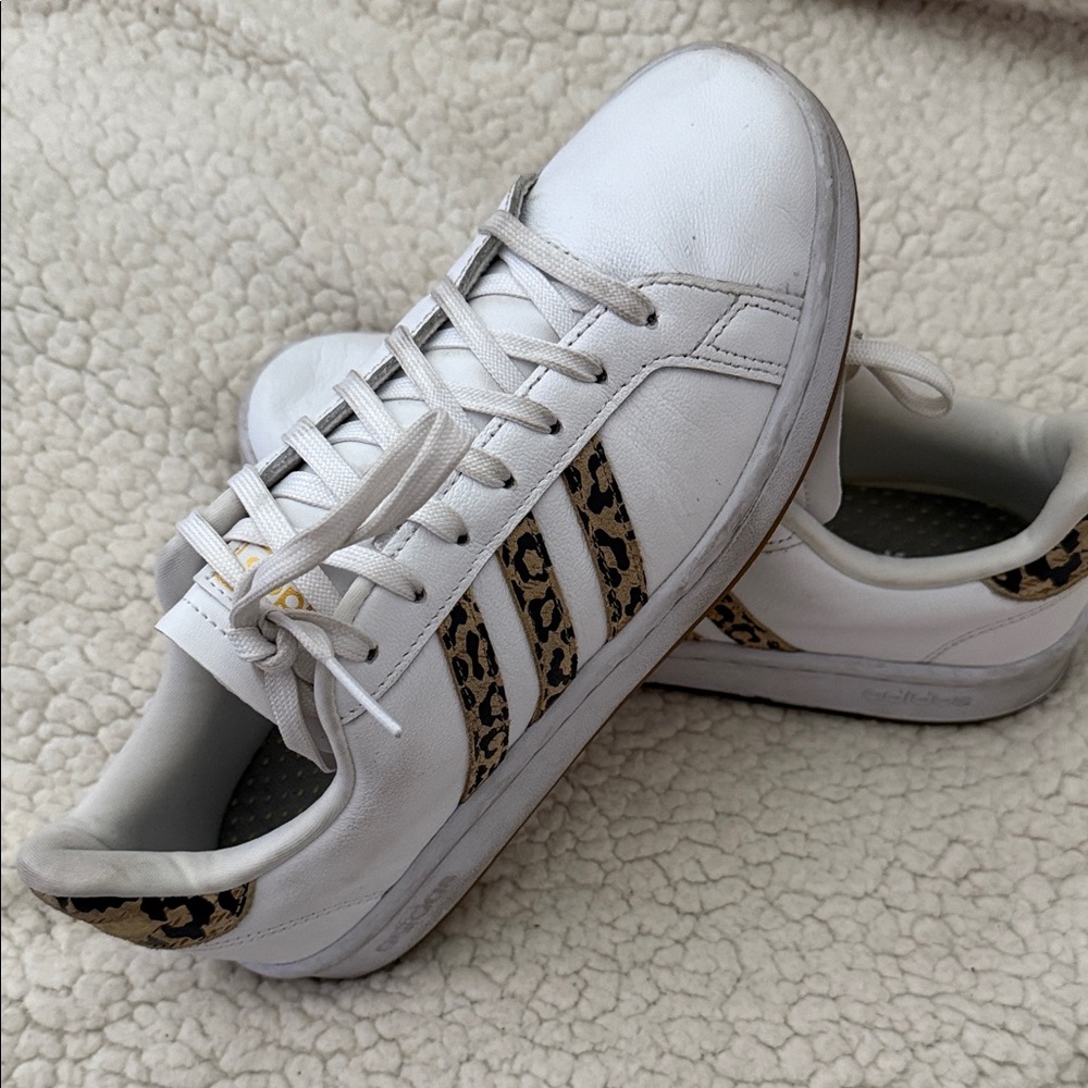 Adidas Women's White Sneakers with Leopard Print
